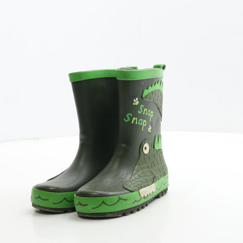 George Boys Green Rubber Wellies Boot UK 8 26 - Crocodile Detail