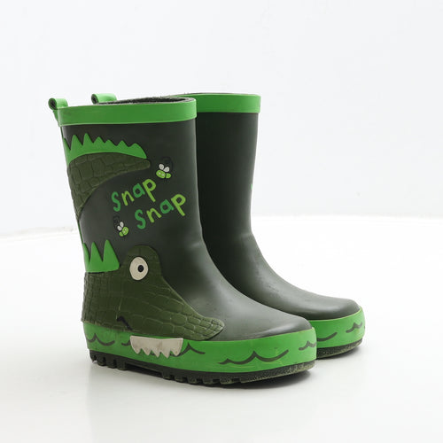 George Boys Green Rubber Wellies Boot UK 8 26 - Crocodile Detail