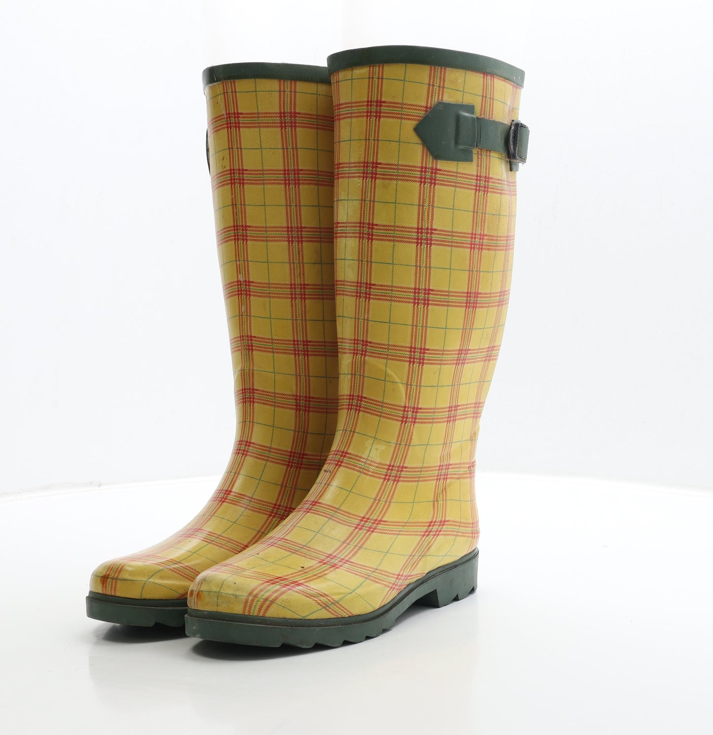 Preworn Womens Yellow Plaid Rubber Wellies Boot UK 6 39