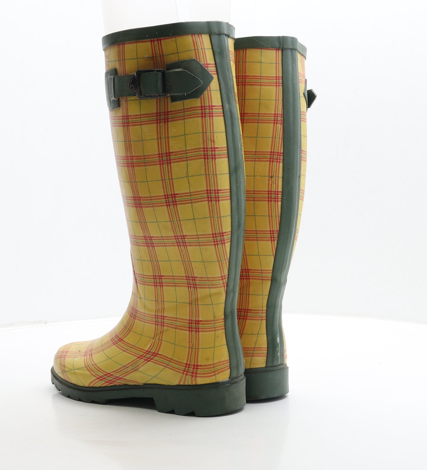 Preworn Womens Yellow Plaid Rubber Wellies Boot UK 6 39