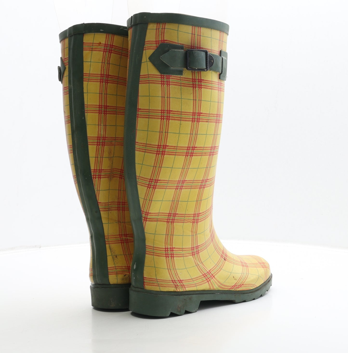 Preworn Womens Yellow Plaid Rubber Wellies Boot UK 6 39