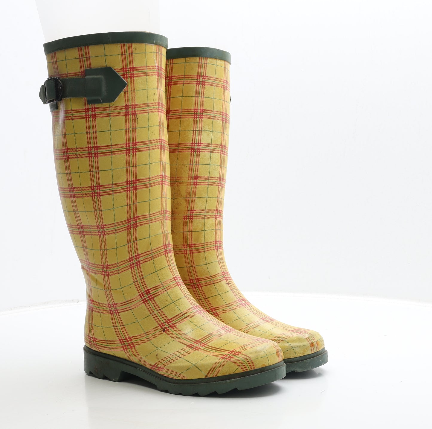 Preworn Womens Yellow Plaid Rubber Wellies Boot UK 6 39
