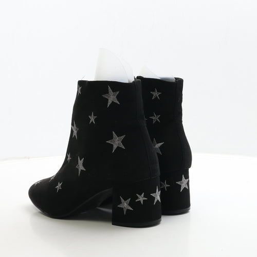 Primark Womens Black Suede Bootie Boot UK 7 40 - Wide Fit Star Detail