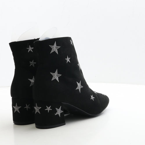 Primark Womens Black Suede Bootie Boot UK 7 40 - Wide Fit Star Detail