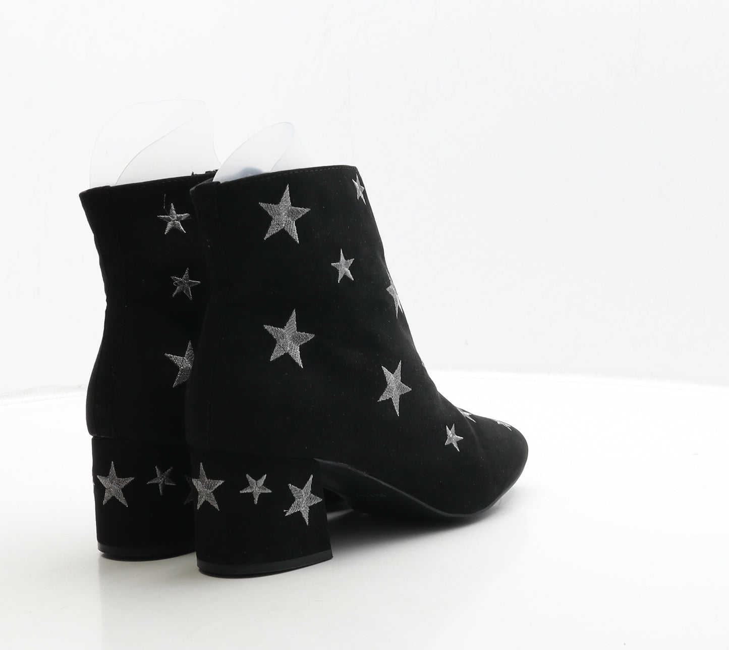 Primark Womens Black Suede Bootie Boot UK 7 40 - Wide Fit Star Detail