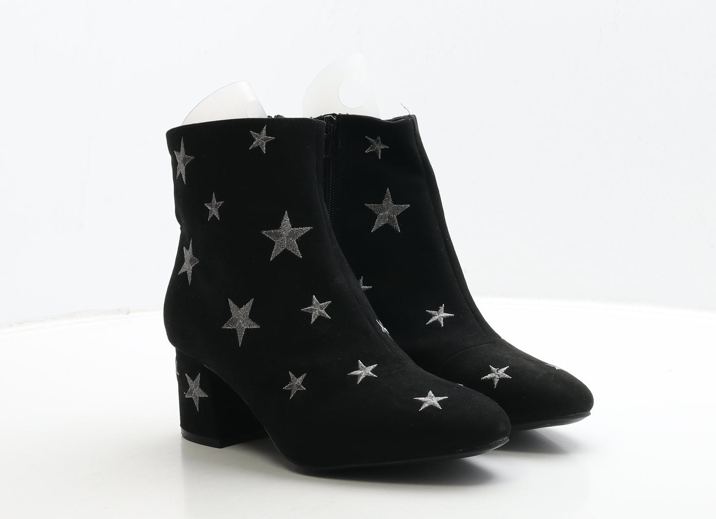 Primark Womens Black Suede Bootie Boot UK 7 40 - Wide Fit Star Detail