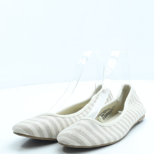 F&F Womens Beige Striped Fabric Ballet Flat UK 6 39