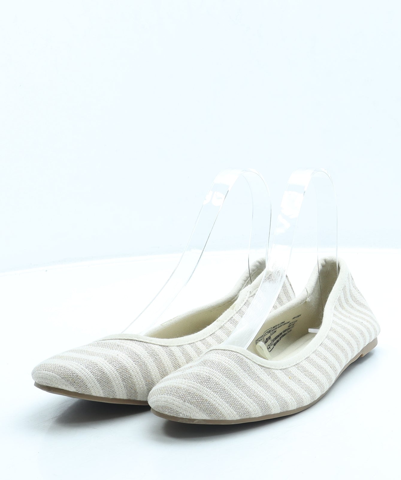 F&F Womens Beige Striped Fabric Ballet Flat UK 6 39