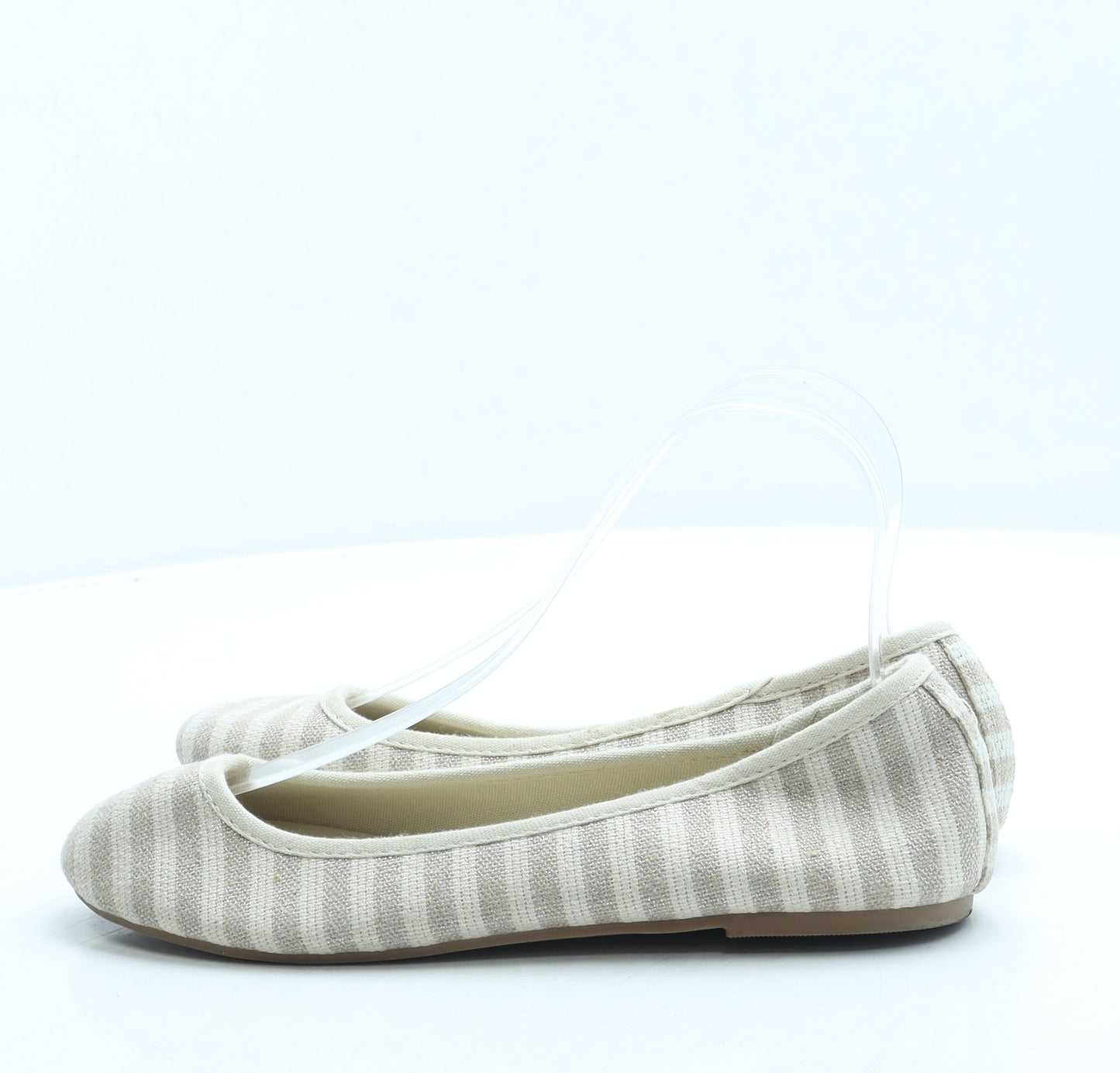 F&F Womens Beige Striped Fabric Ballet Flat UK 6 39