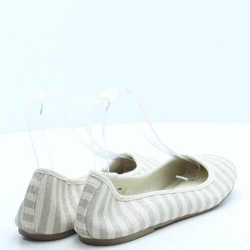 F&F Womens Beige Striped Fabric Ballet Flat UK 6 39