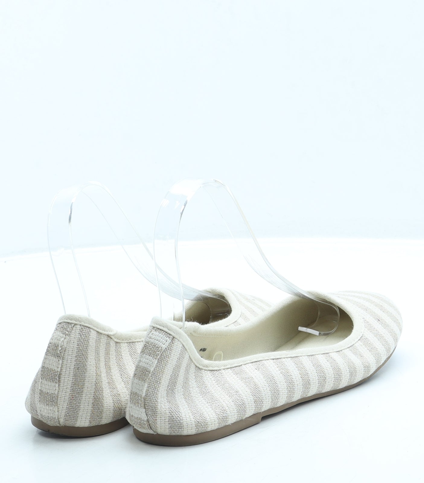 F&F Womens Beige Striped Fabric Ballet Flat UK 6 39