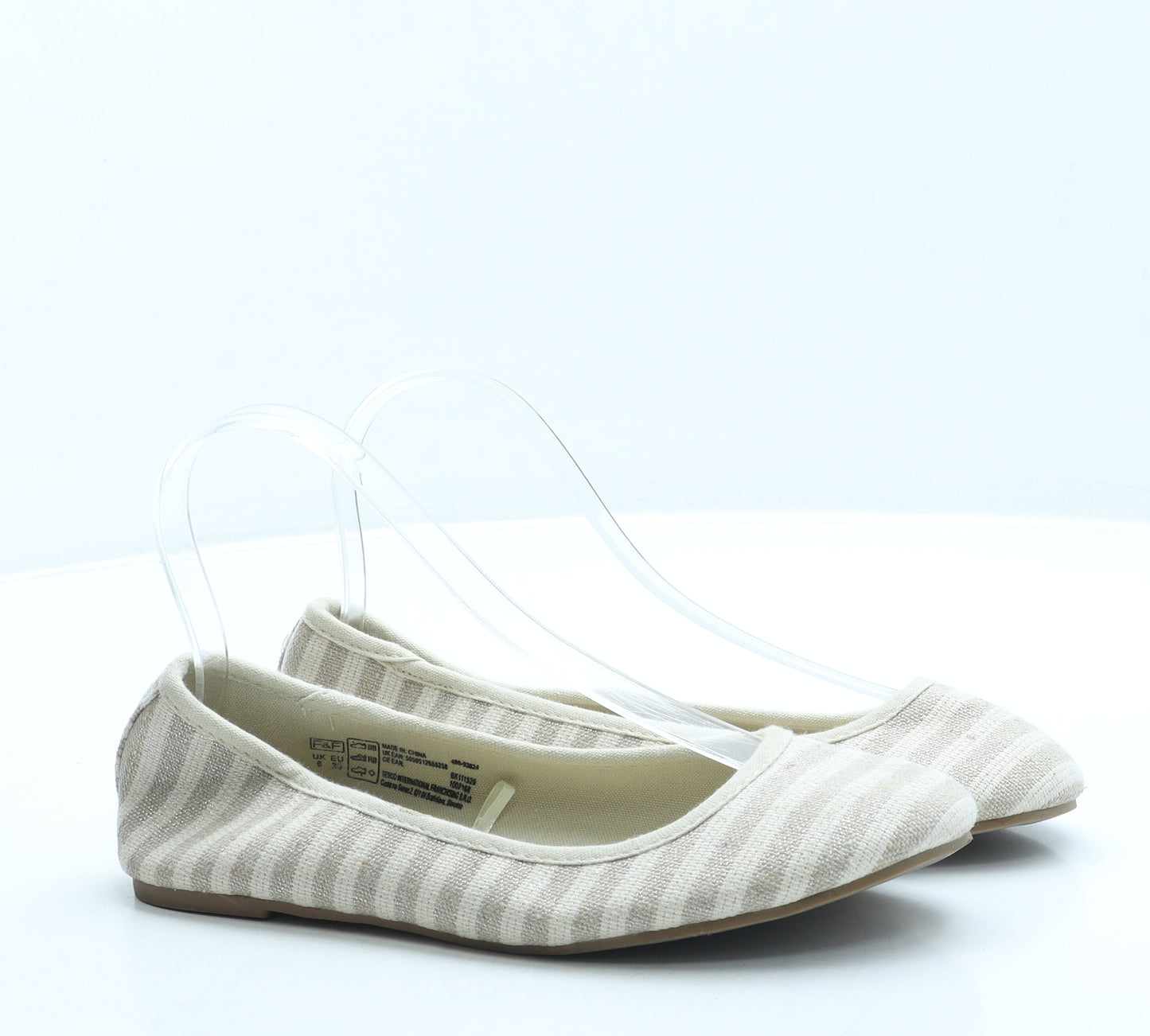 F&F Womens Beige Striped Fabric Ballet Flat UK 6 39