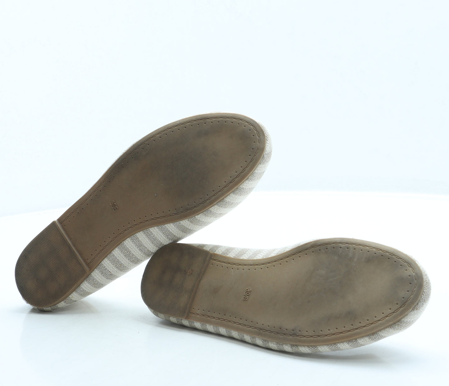 F&F Womens Beige Striped Fabric Ballet Flat UK 6 39