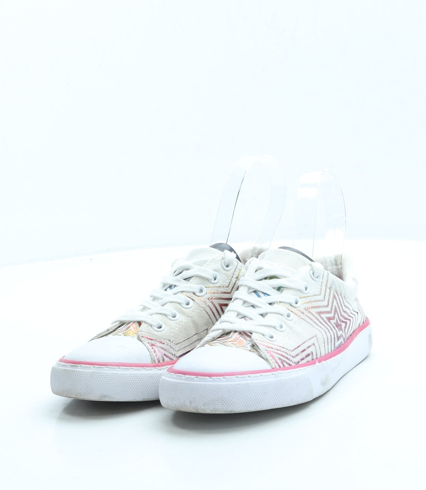F&F Girls White Geometric Fabric Trainer UK 13 32 - Stars