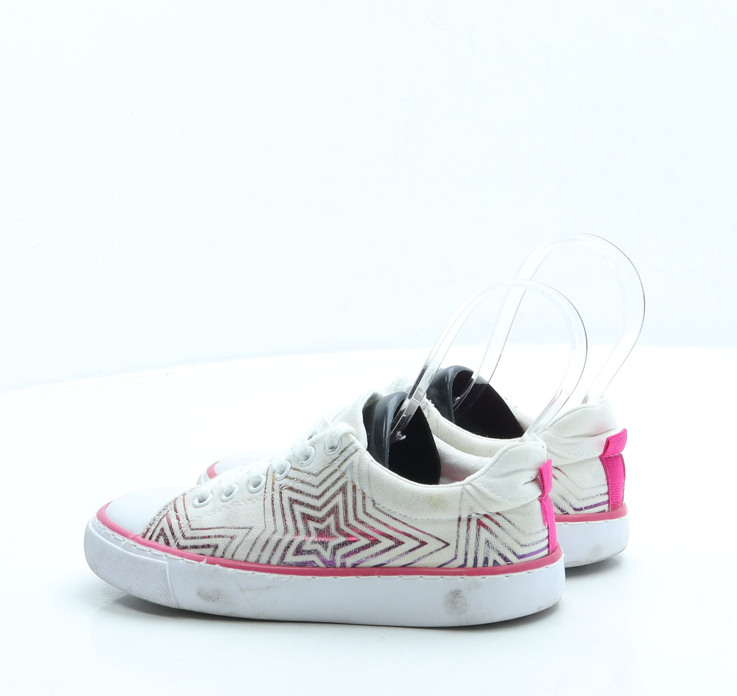 F&F Girls White Geometric Fabric Trainer UK 13 32 - Stars