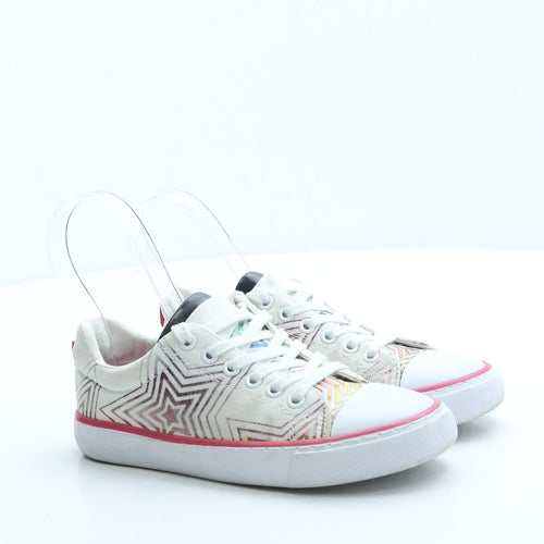 F&F Girls White Geometric Fabric Trainer UK 13 32 - Stars