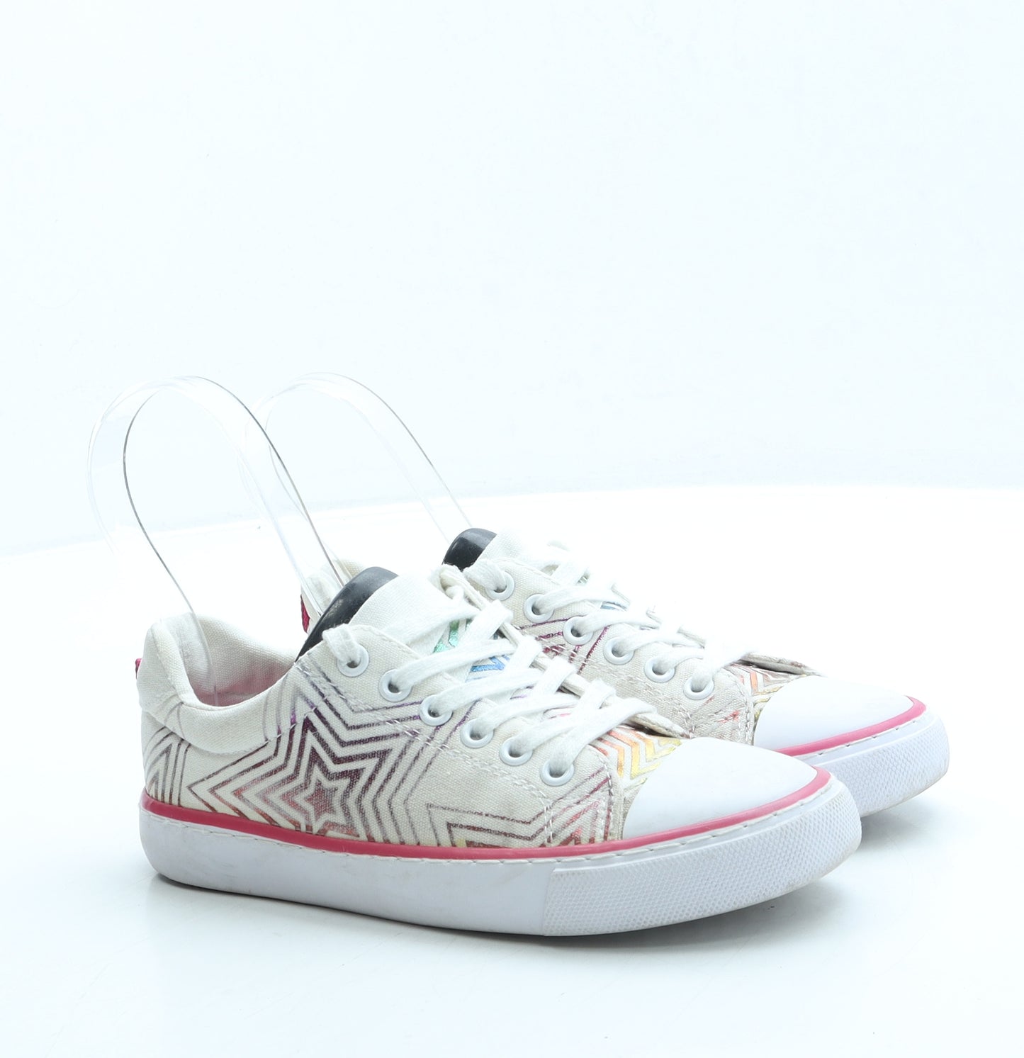 F&F Girls White Geometric Fabric Trainer UK 13 32 - Stars
