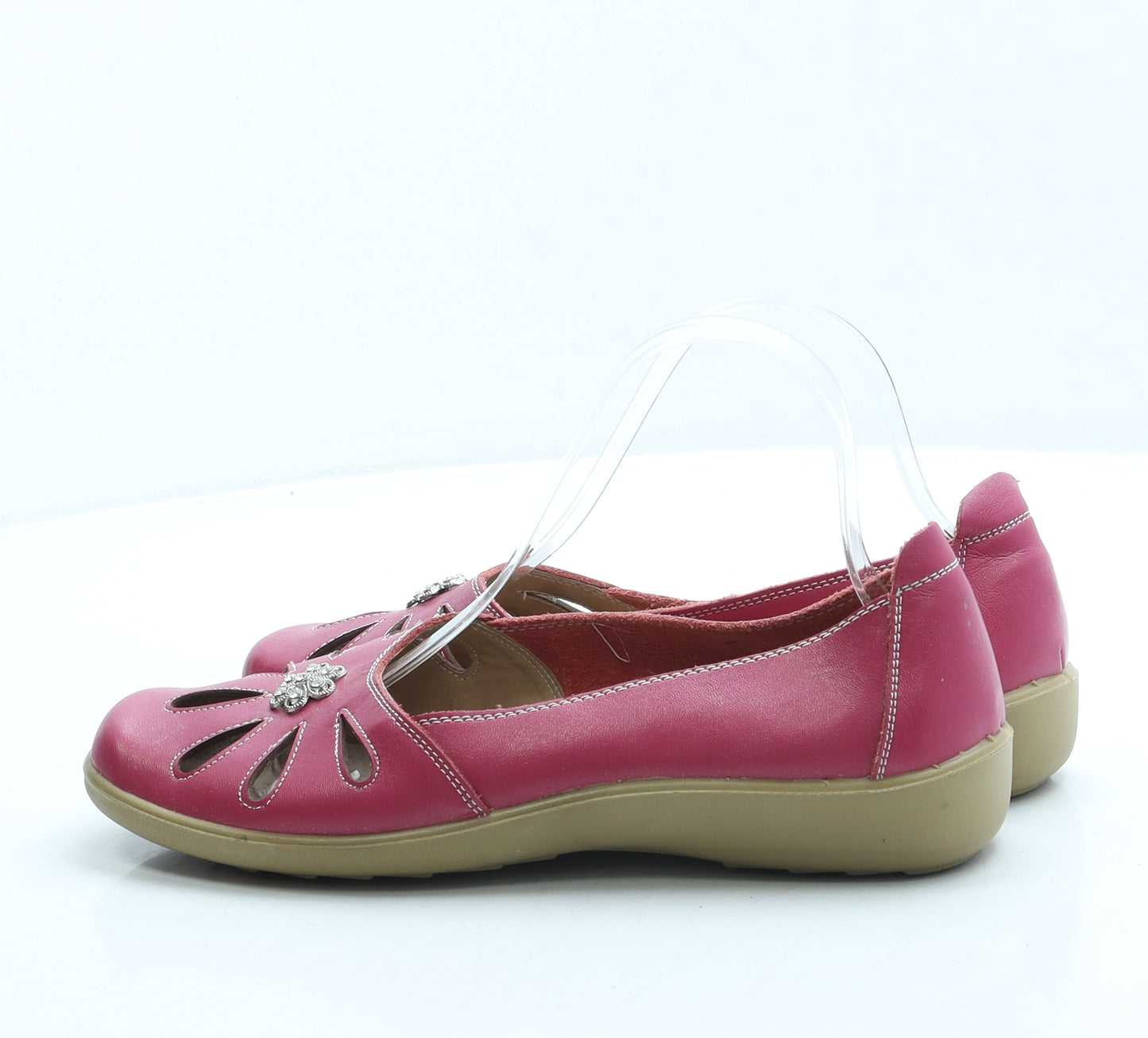 Cotton Traders Womens Pink Leather Slip On Flat UK 7