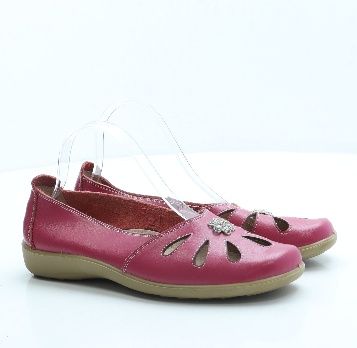 Cotton Traders Womens Pink Leather Slip On Flat UK 7