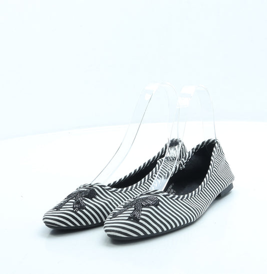 George Womens Black Striped Fabric Ballet Flat UK 3 36