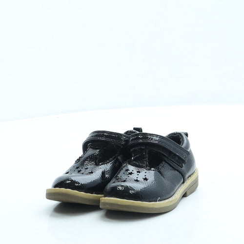 F&F Girls Black Leather Mary Jane Flat UK 4 20 - Stars