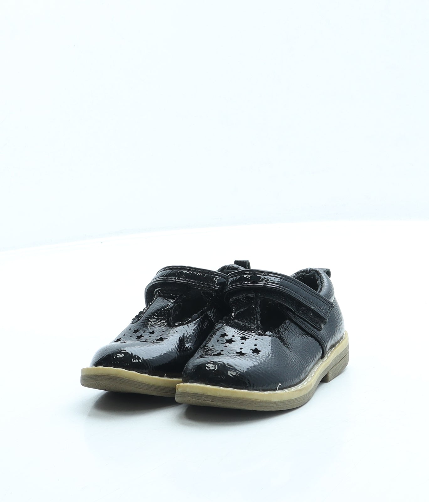 F&F Girls Black Leather Mary Jane Flat UK 4 20 - Stars