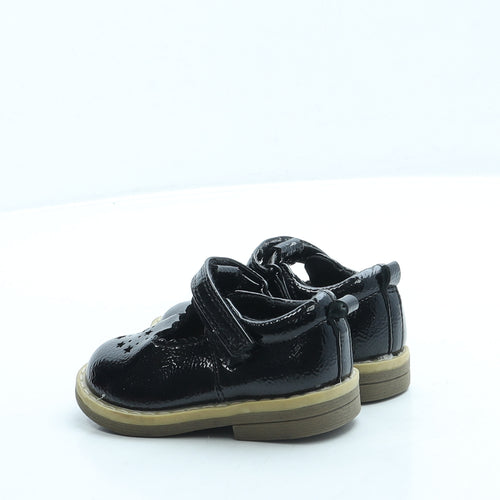 F&F Girls Black Leather Mary Jane Flat UK 4 20 - Stars