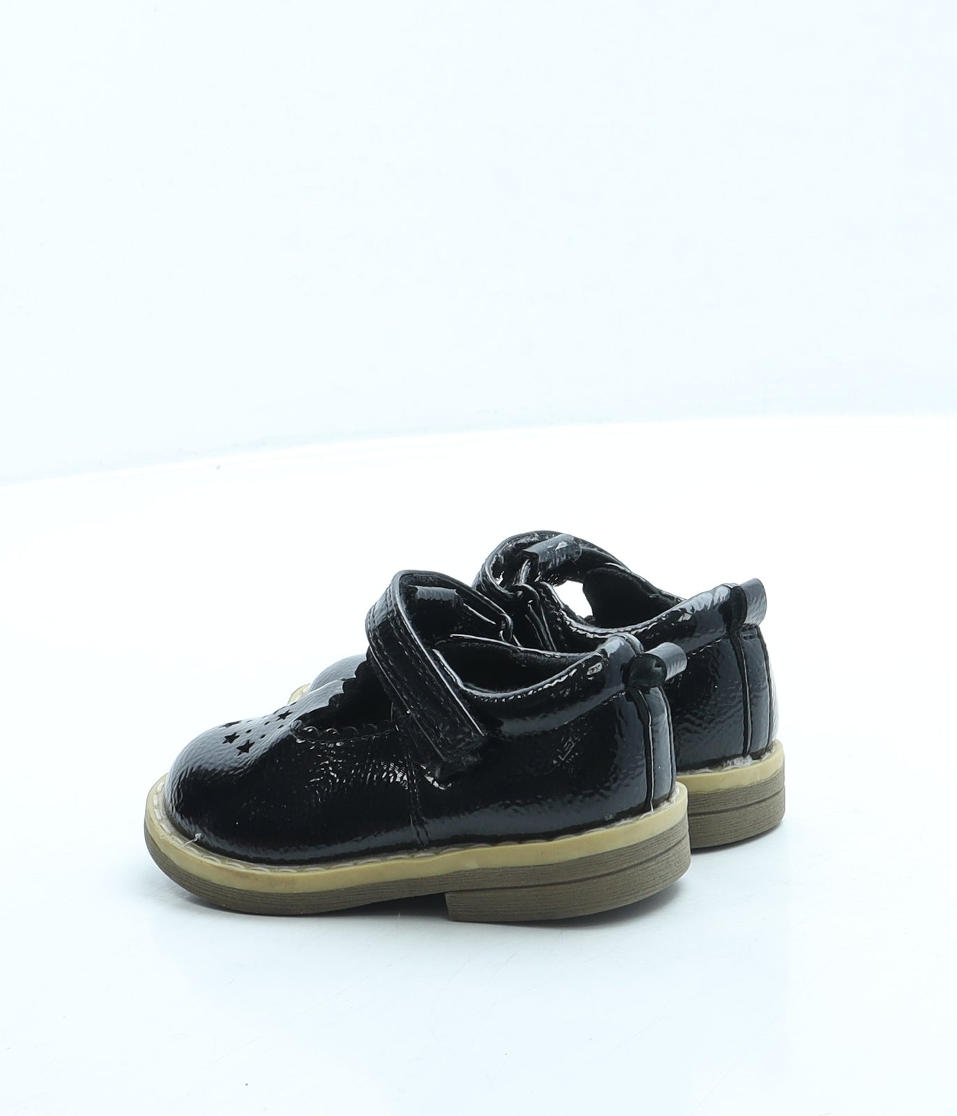 F&F Girls Black Leather Mary Jane Flat UK 4 20 - Stars