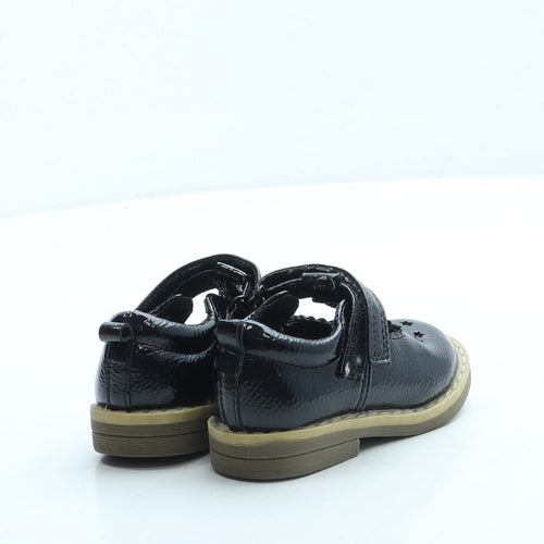 F&F Girls Black Leather Mary Jane Flat UK 4 20 - Stars