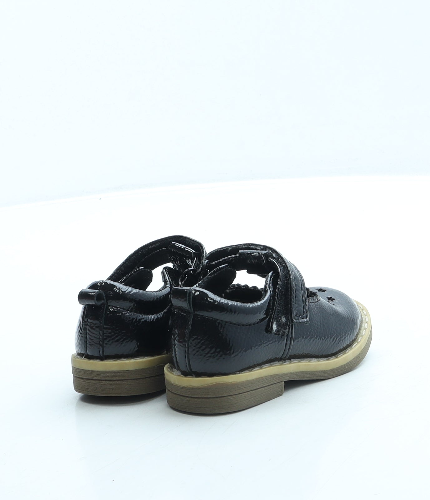 F&F Girls Black Leather Mary Jane Flat UK 4 20 - Stars