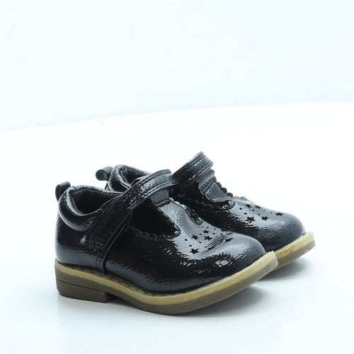 F&F Girls Black Leather Mary Jane Flat UK 4 20 - Stars