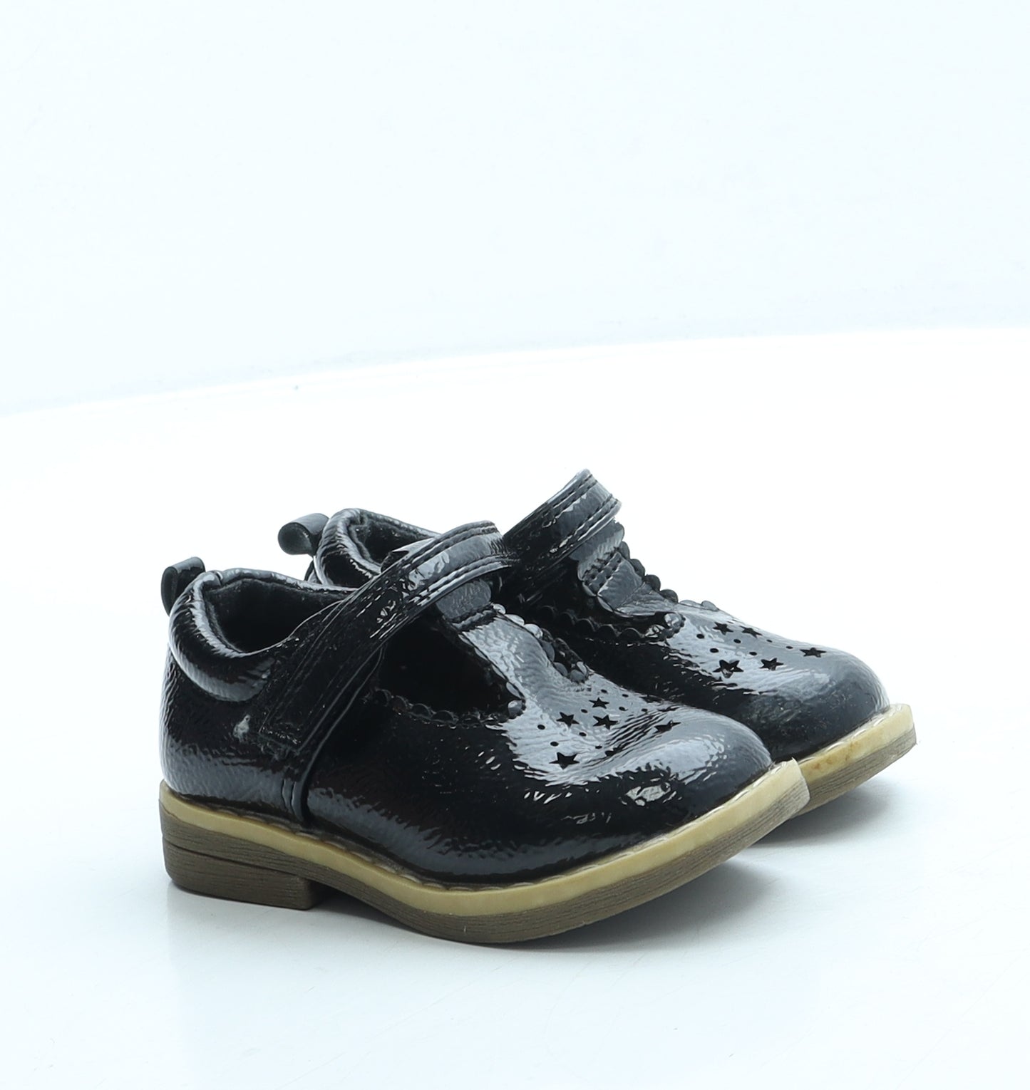 F&F Girls Black Leather Mary Jane Flat UK 4 20 - Stars