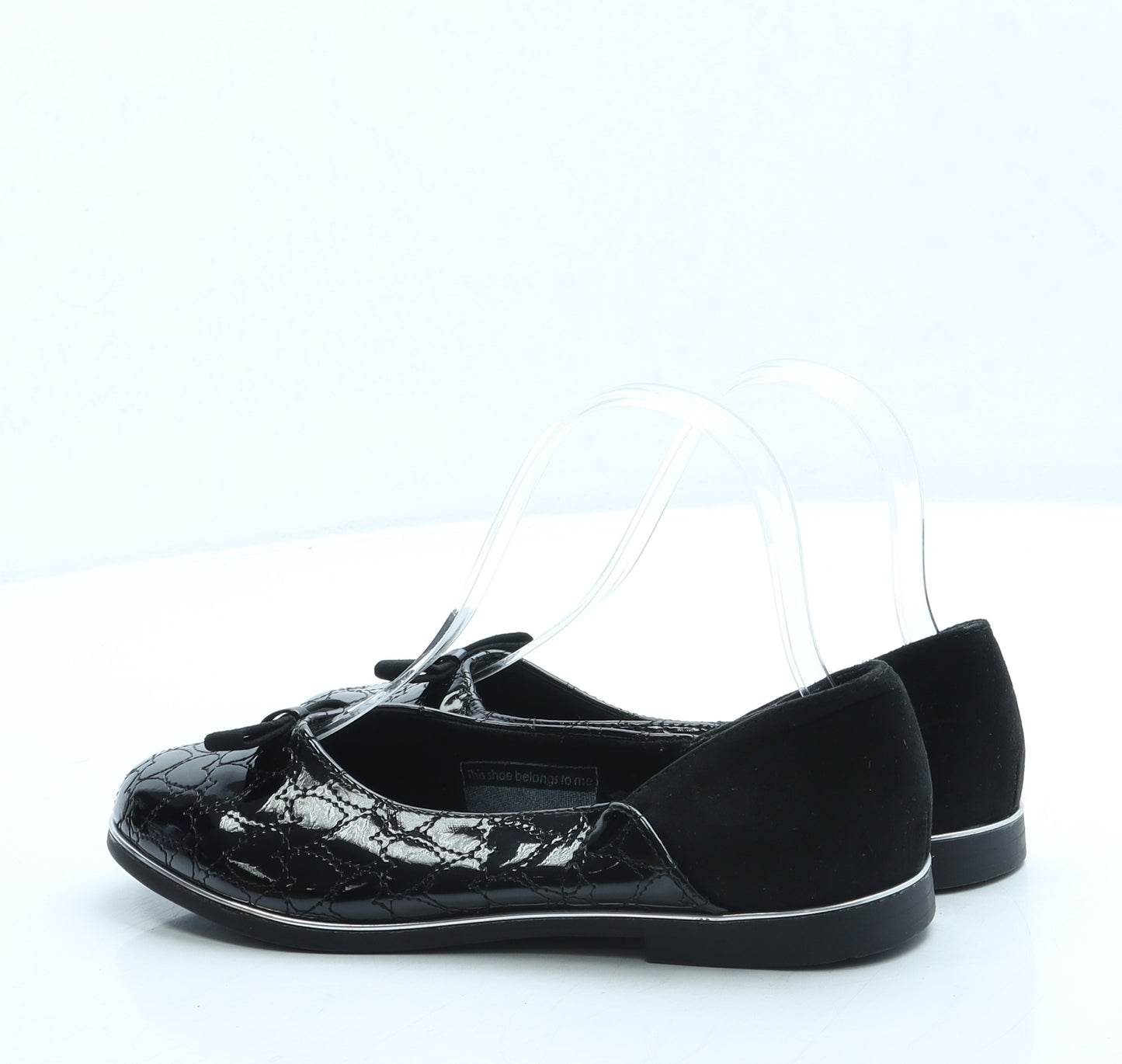 TU Girls Black Geometric Leather Ballet Flat UK 3 - School