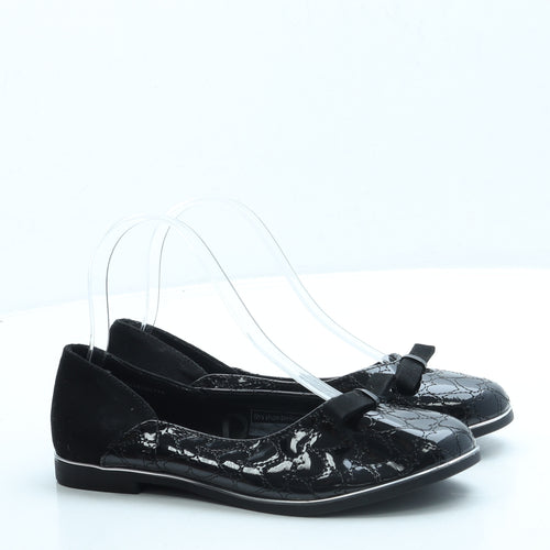 TU Girls Black Geometric Leather Ballet Flat UK 3 - School