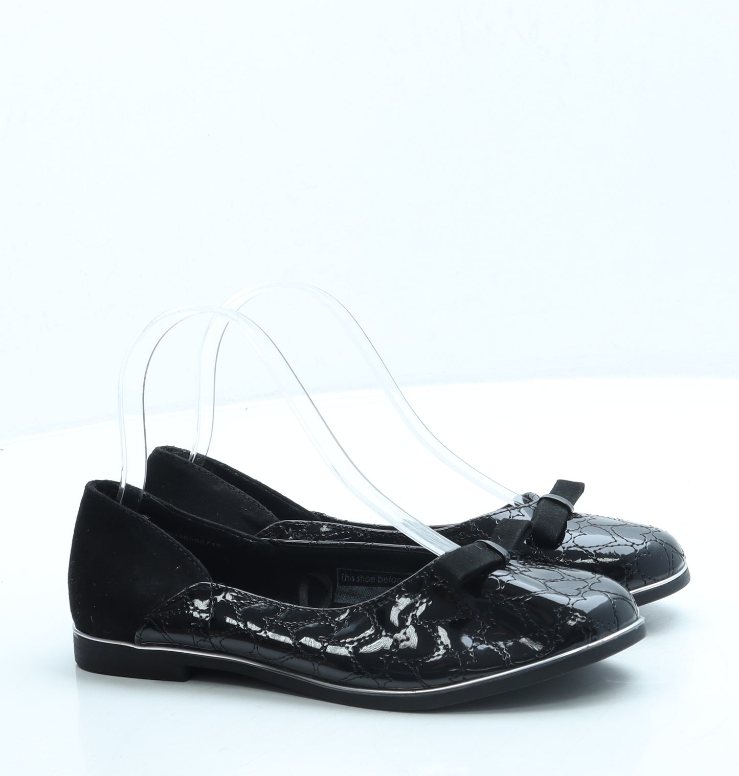 TU Girls Black Geometric Leather Ballet Flat UK 3 - School