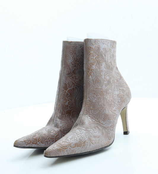 Preworn Womens Pink Floral Leather Bootie Boot UK 7 40