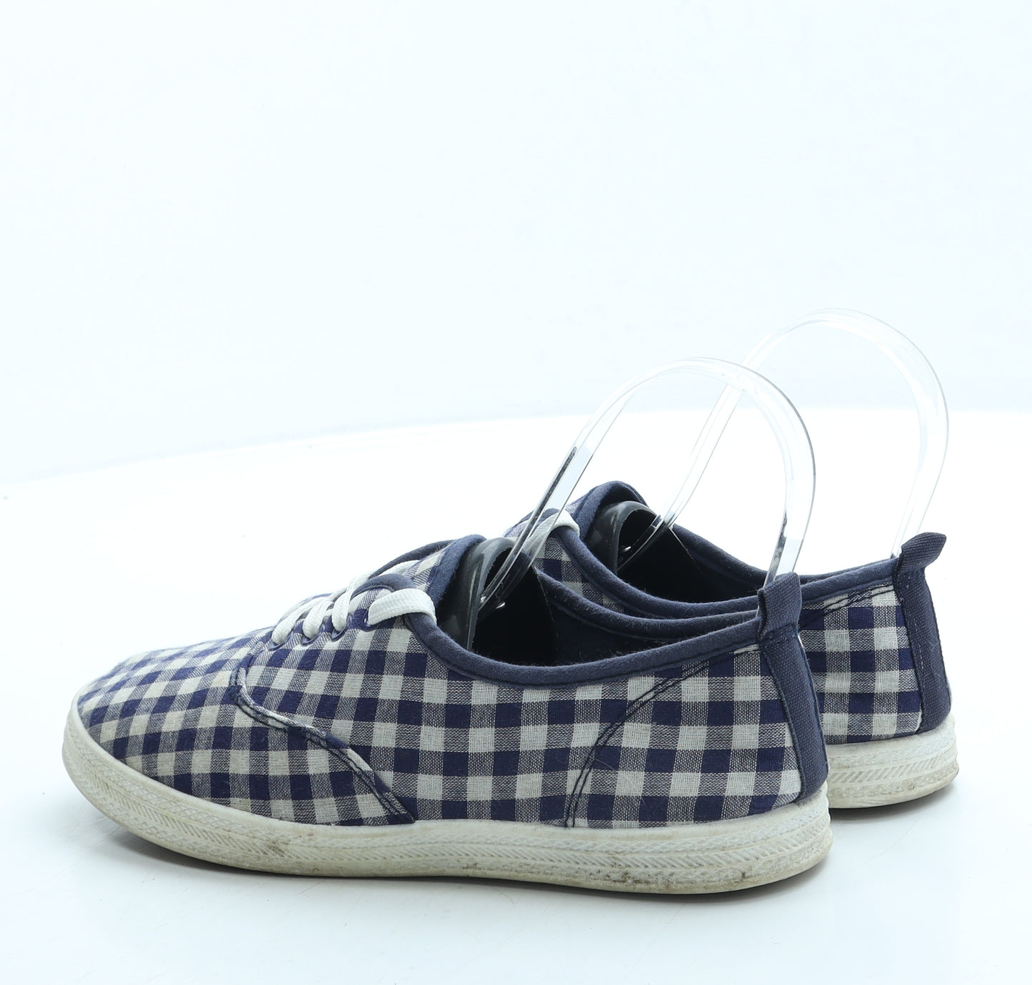 F&F Womens Blue Gingham Polyester Trainer UK 4 37