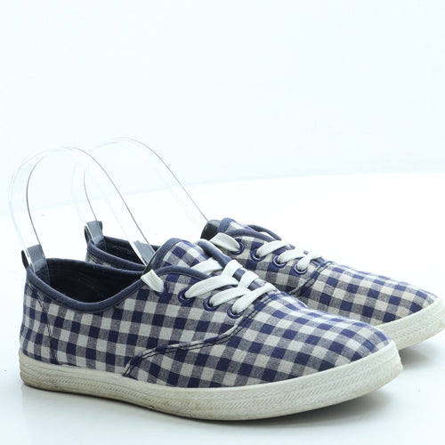 F&F Womens Blue Gingham Polyester Trainer UK 4 37