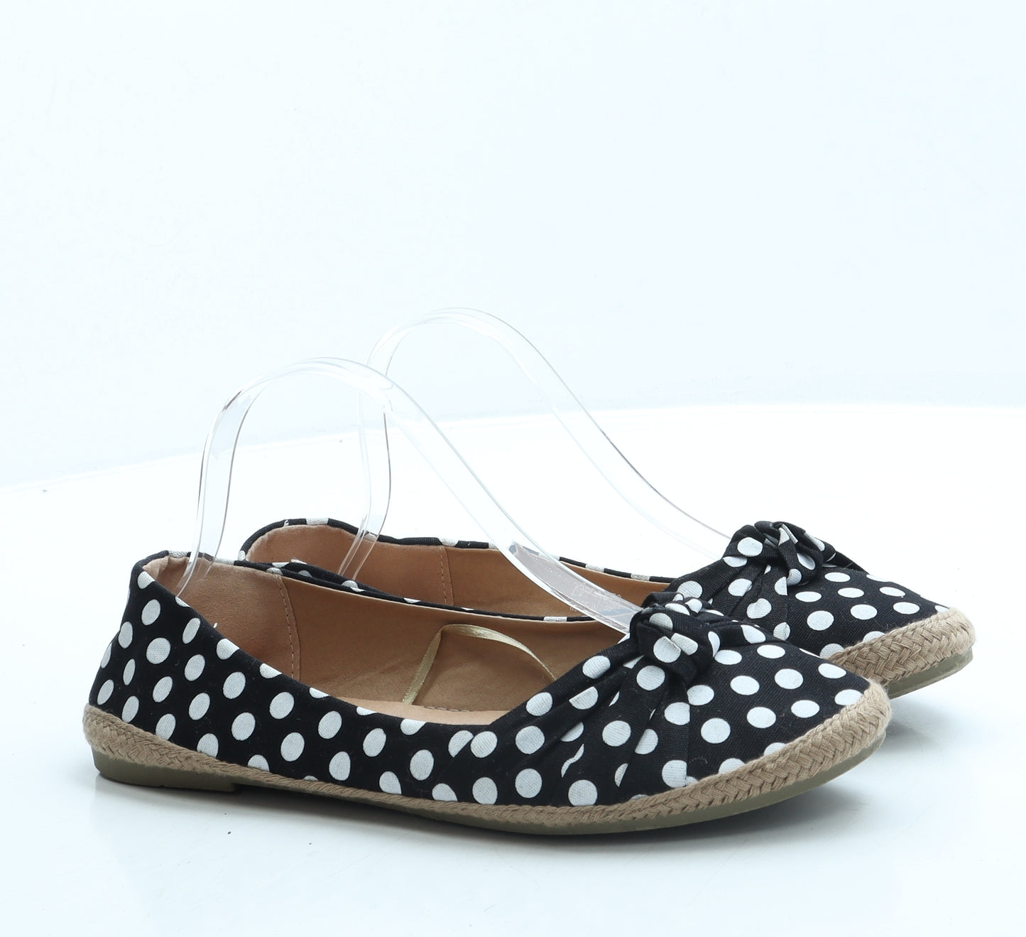 M&Co Womens Black Polka Dot Fabric Ballet Flat UK 8