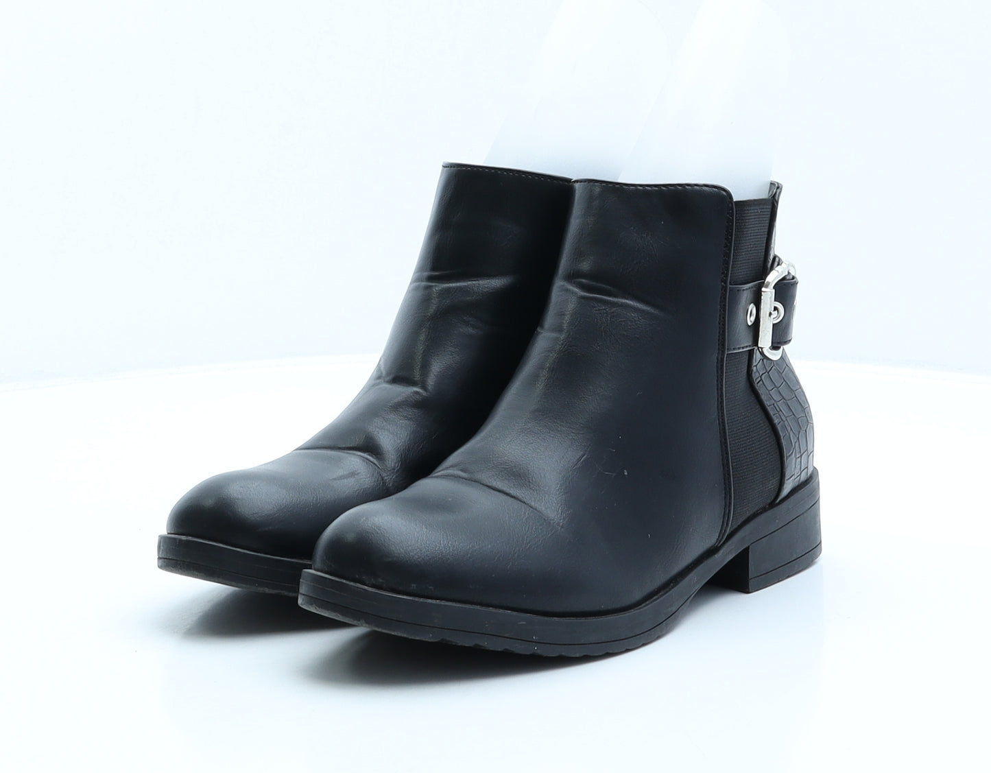 Lilley Womens Black Animal Print Leather Bootie Boot UK 3