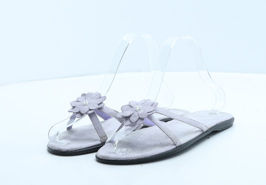 Preworn Womens Purple Suede Slip On Flat UK 4 37 - Flower