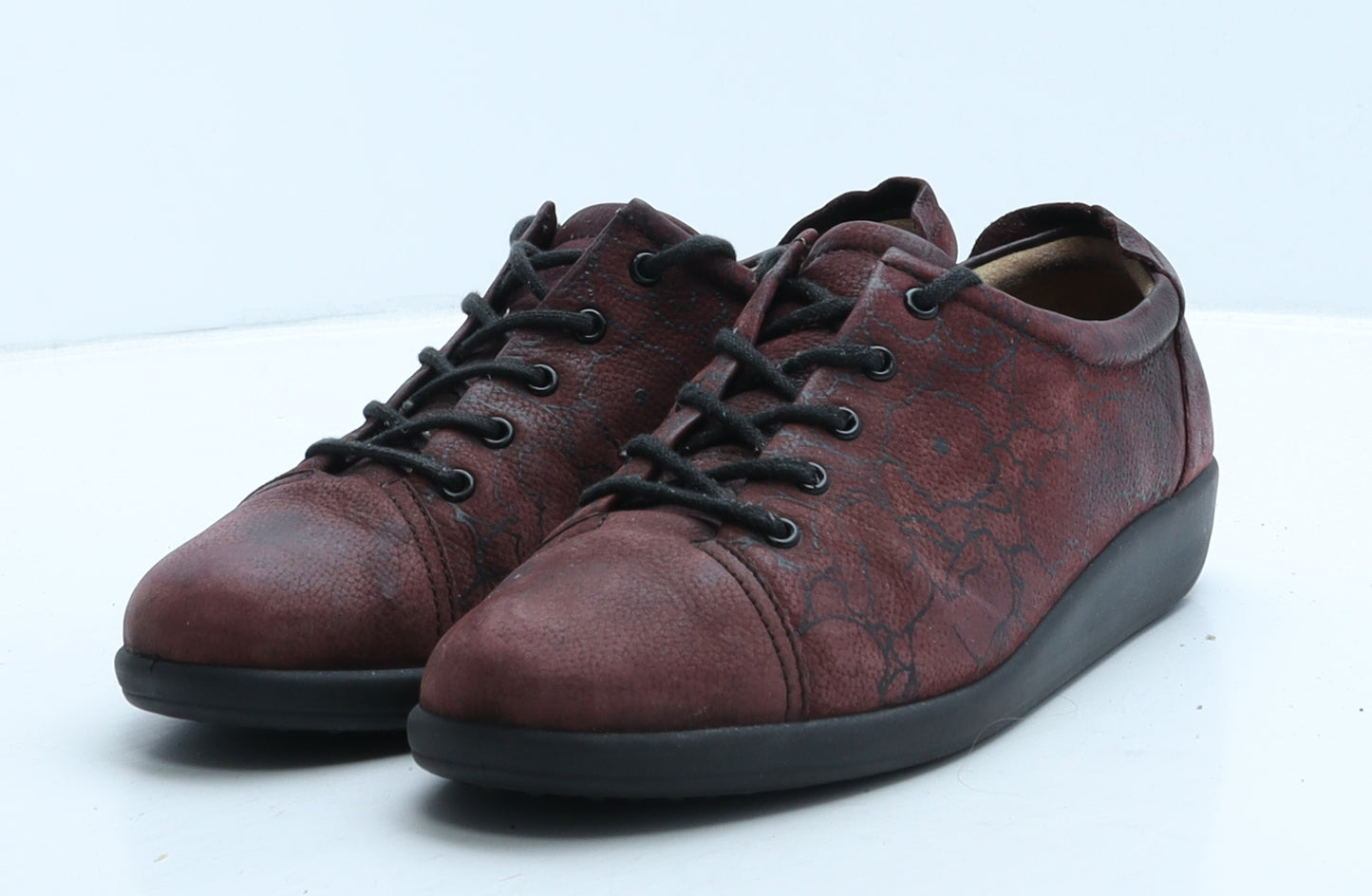 Hotter Womens Red Floral Leather Trainer Casual UK 7