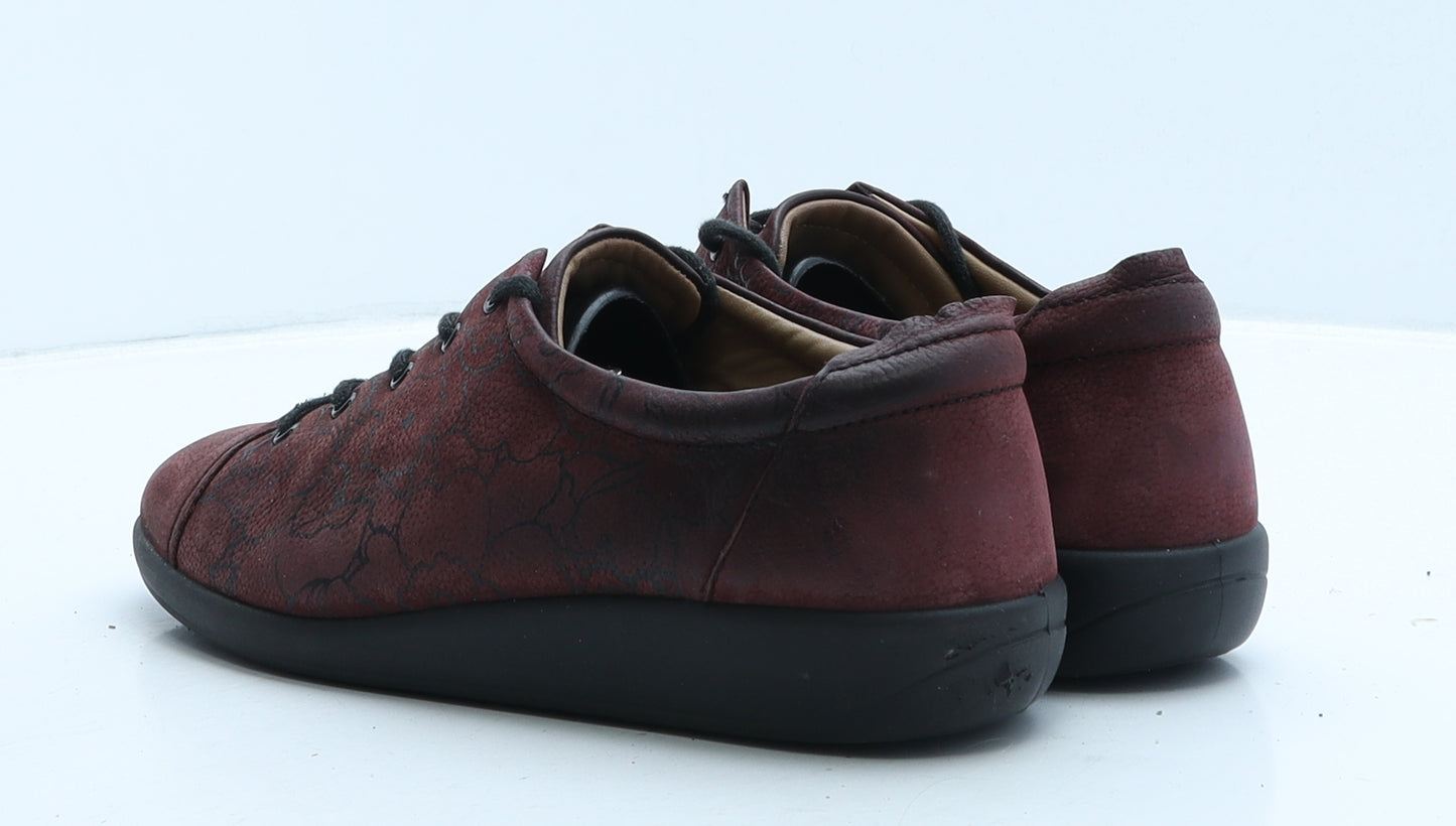 Hotter Womens Red Floral Leather Trainer Casual UK 7