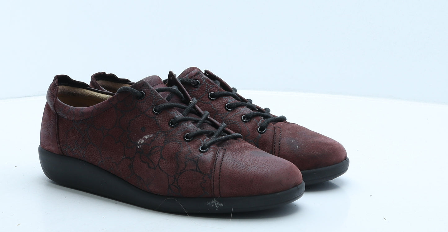 Hotter Womens Red Floral Leather Trainer Casual UK 7