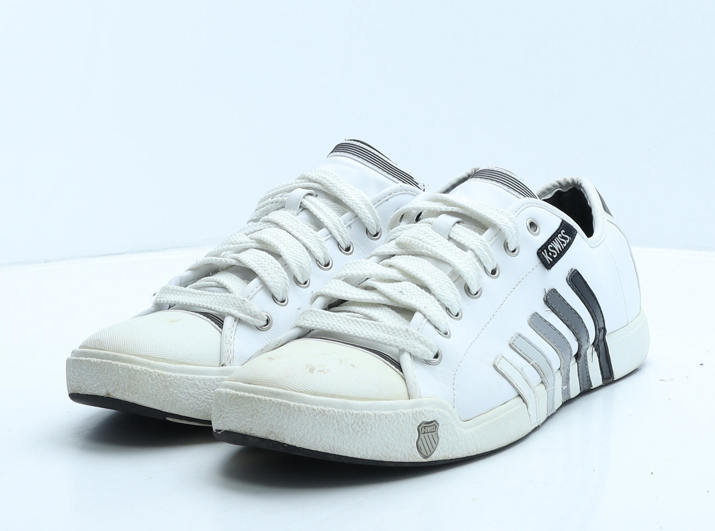 K-Swiss Mens White Striped Leather Trainer Casual UK 10 44.5