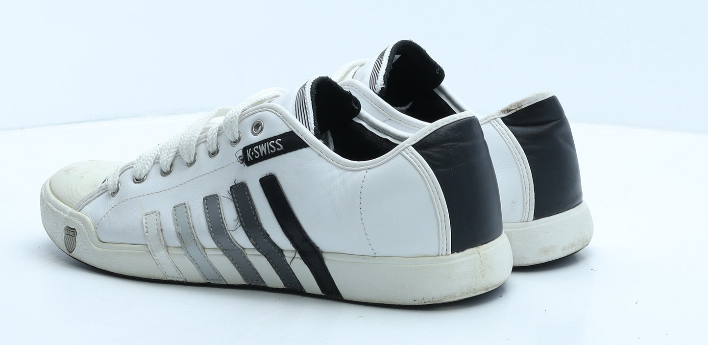 K-Swiss Mens White Striped Leather Trainer Casual UK 10 44.5