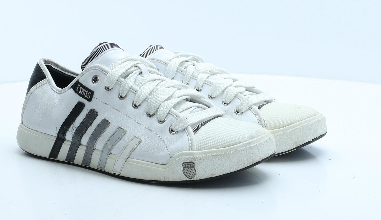 K-Swiss Mens White Striped Leather Trainer Casual UK 10 44.5