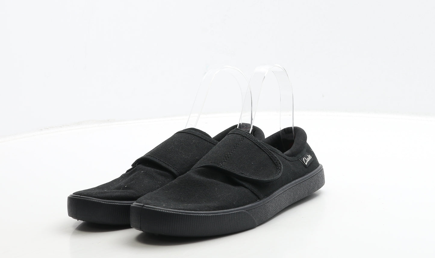 Clarks Girls Black Fabric Flat Casual UK 3