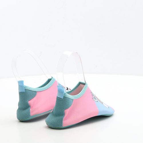 Preworn Girls Multicoloured Polyester Slip On Flat UK 12 30 - Unicorn & Rainbow Detail. Aqua Shoes