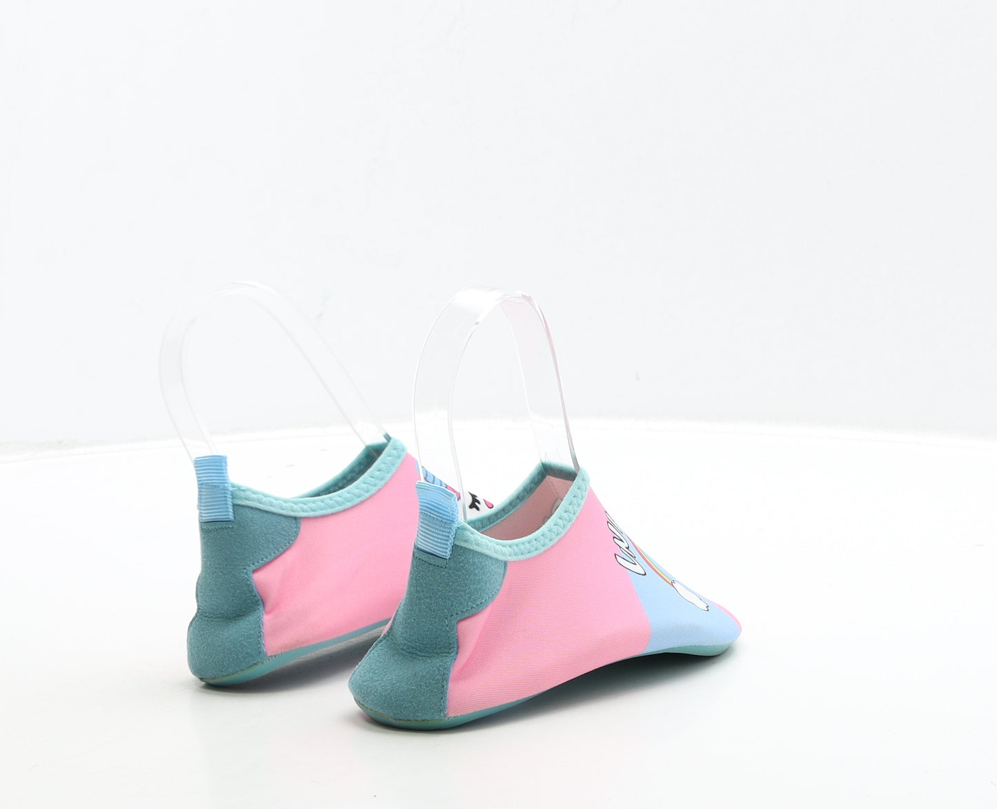 Preworn Girls Multicoloured Polyester Slip On Flat UK 12 30 - Unicorn & Rainbow Detail. Aqua Shoes